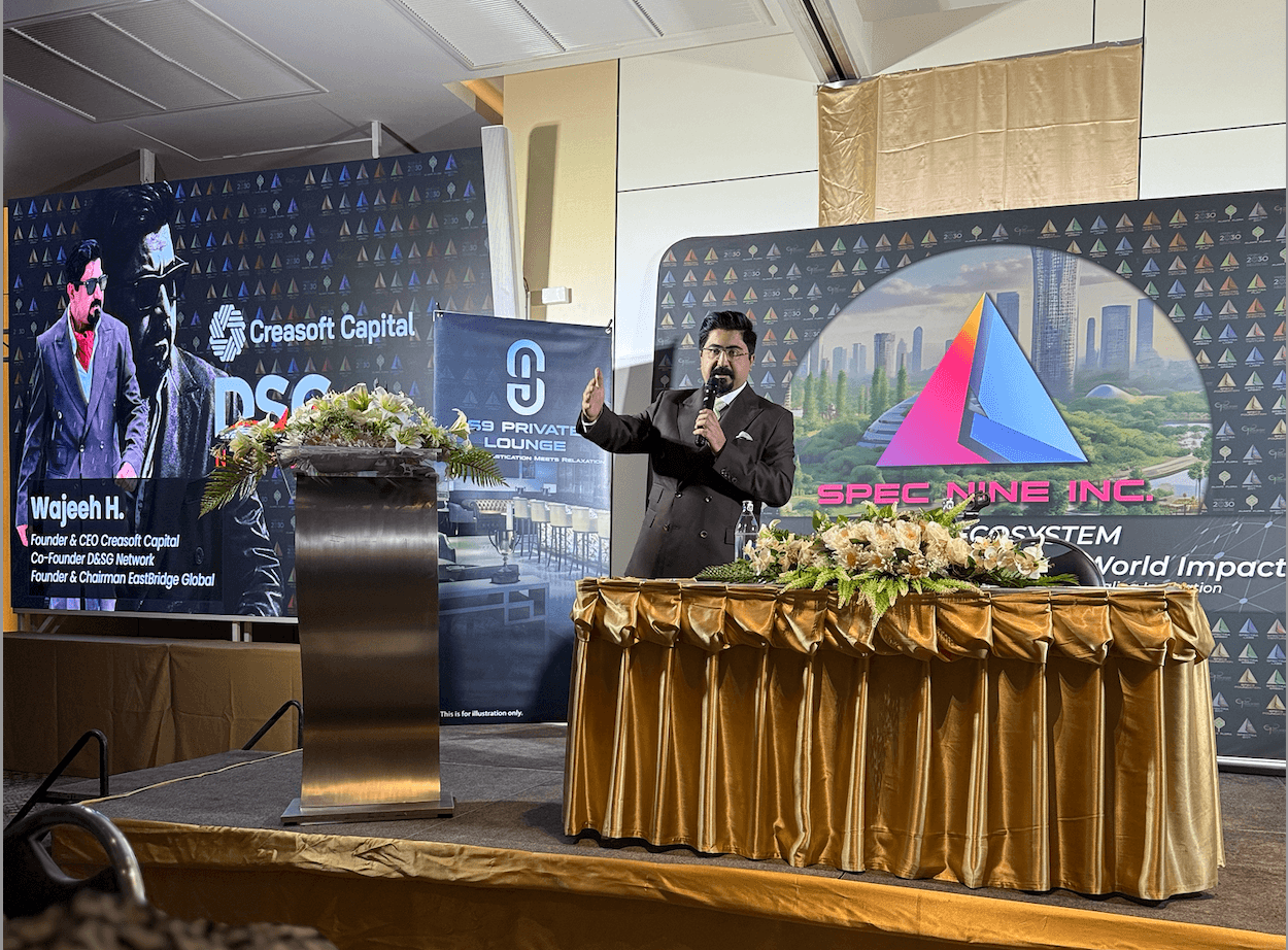 Wajeeh Hussain speaking as VIP Chief Guest at the Spectra project launch in Bangkok.